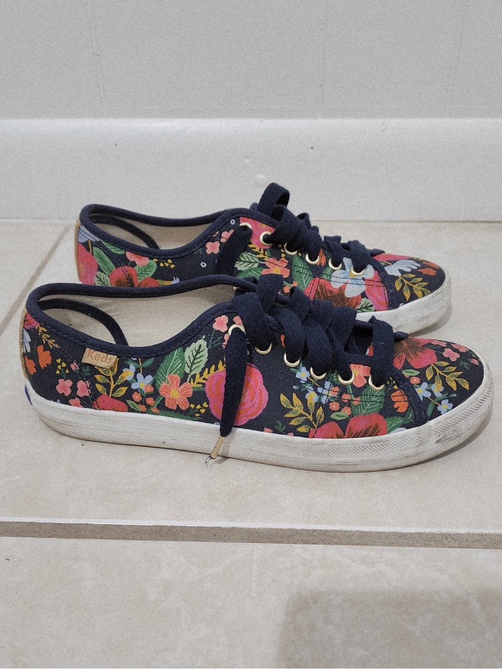 Keds x Rifle Paper Co Floral Sneakers Women’s 7 Navy Shoes